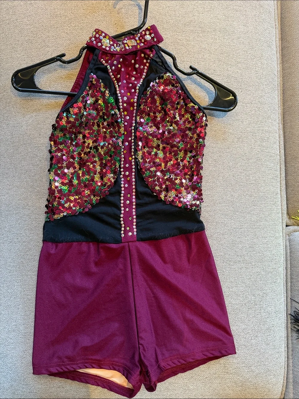 Costume: Dance Costume - Burgundy Sequin Halter Romper